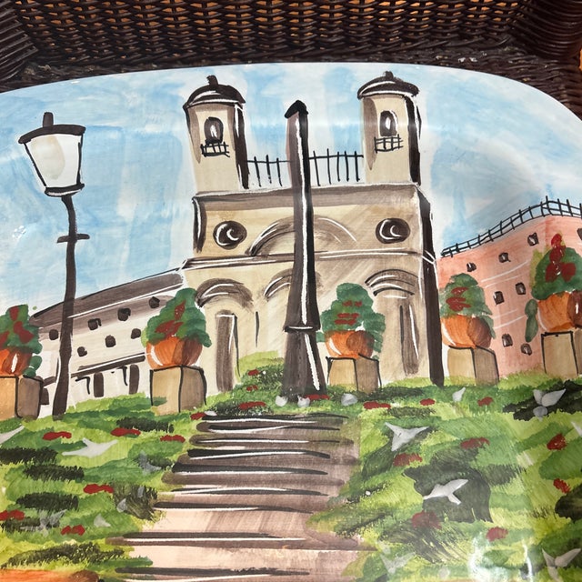Vietri Square Hand Painted Platter with a Scene of the Spanish Steps in Rome Italy. It measures 15 3/4"W and is retired,...