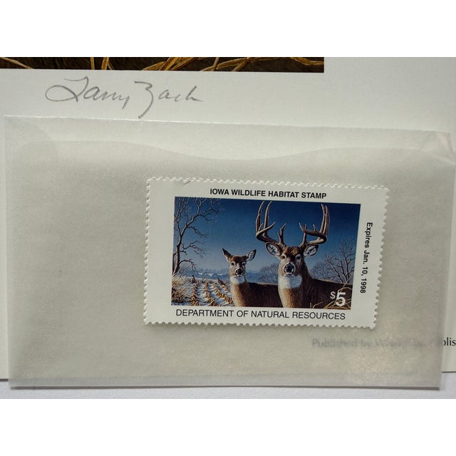 Art Deco Larry Zach 1997 Iowa Habitat Deer Limited Edition Print and Stamp W/Coa For Sale - Image 3 of 6