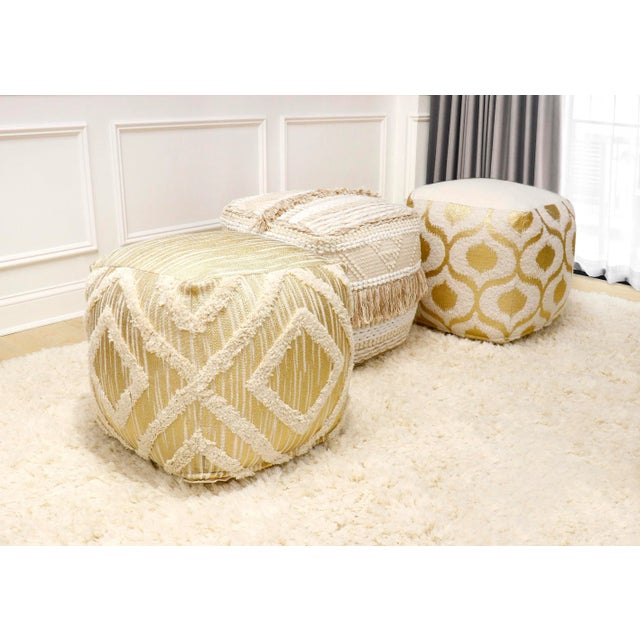 Gold Pasargad Home Grandcanyon Gold Cotton Pouf For Sale - Image 8 of 11