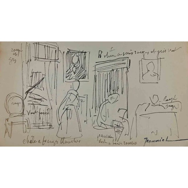 Figures is an original Drawing on paper realized by the painter Pierre Georges Jeanniot (1848-1934). Drawing in Pencil....