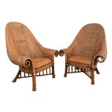 Ralph Lauren Style Bamboo & Rattan Wingback Chairs - A Pair For Sale