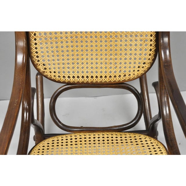 Vintage Mid Century Modern Thonet Style Bentwood & Cane Rocker Rocking Chair (A) For Sale - Image 4 of 18