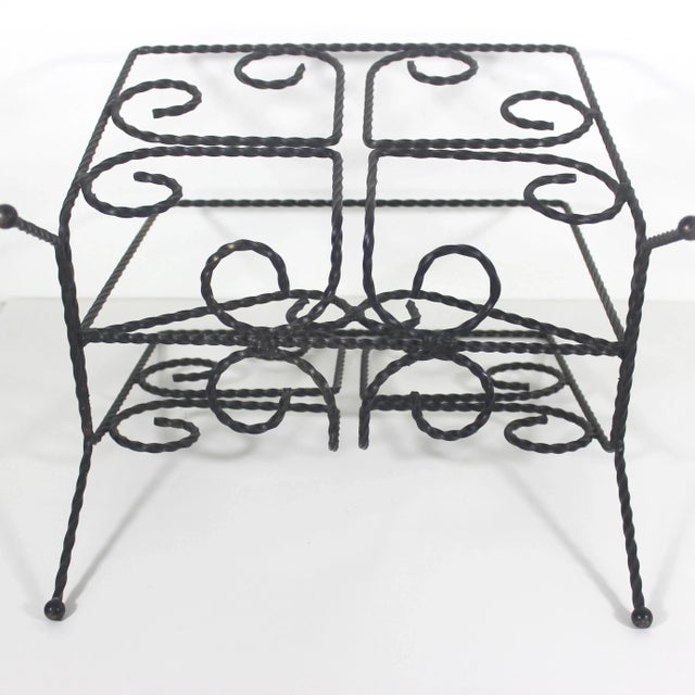 1950s Mid-Century Modern Twisted Black Metal Wire Magazine Rack, Office File Holder, Vintage Record Organizer For Sale - Image 5 of 9