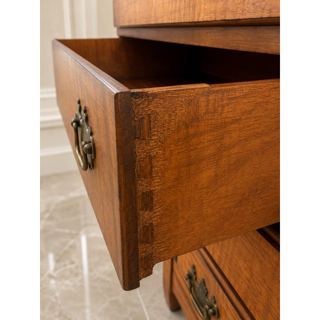 Vintage Colonial Revival Figured Maple Chippendale-Style Highboy Chest For Sale - Image 11 of 15