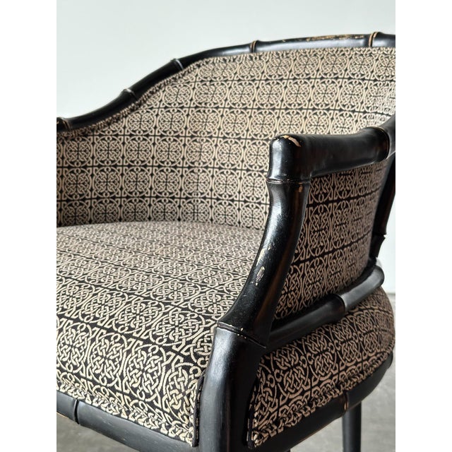 Vintage Black Lacquered Faux Bamboo Barrel-Back Armchair For Sale - Image 17 of 18