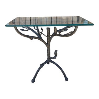 Vintage Giacometti Style Iron Branch Table With Glass Top For Sale