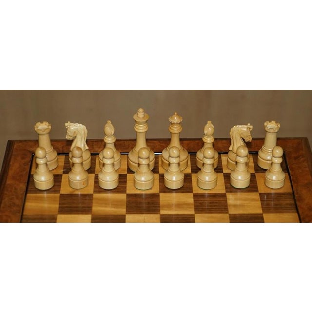 Vintage Burr Walnut Velvet Drawer Chessboard and Chess Set from Staunton, Set of 33 For Sale - Image 3 of 18