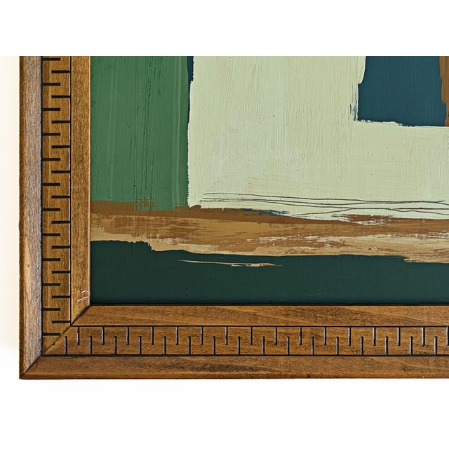 2020s “Serenity Pines" Green Abstract Art in Vintage Frame, Transitional Living Room Art by JTS For Sale - Image 5 of 11