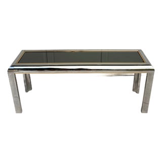 1970's Chrome and Brass Console With Mirrored Top Attributed to Paul Evans For Sale