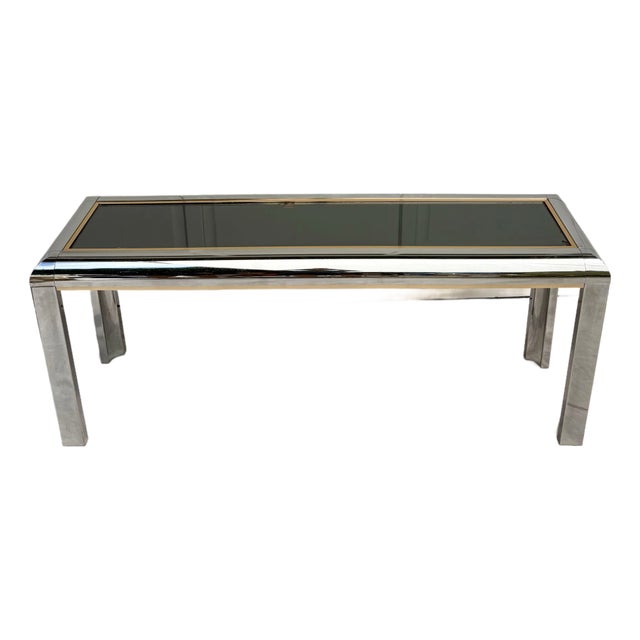 1970's Chrome and Brass Console With Mirrored Top Attributed to Paul Evans For Sale