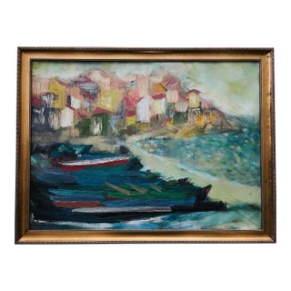 Mid Century Abstract Seascape Painting Vintage Mod For Sale