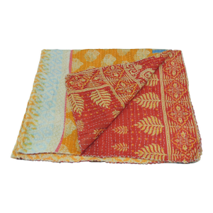 Yellow & Orange Quilted Kantha Throw/Blanket