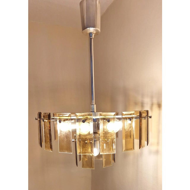 Glass Vintage Chandelier with Silver-Colored Metal Frame, 1970s For Sale - Image 7 of 8