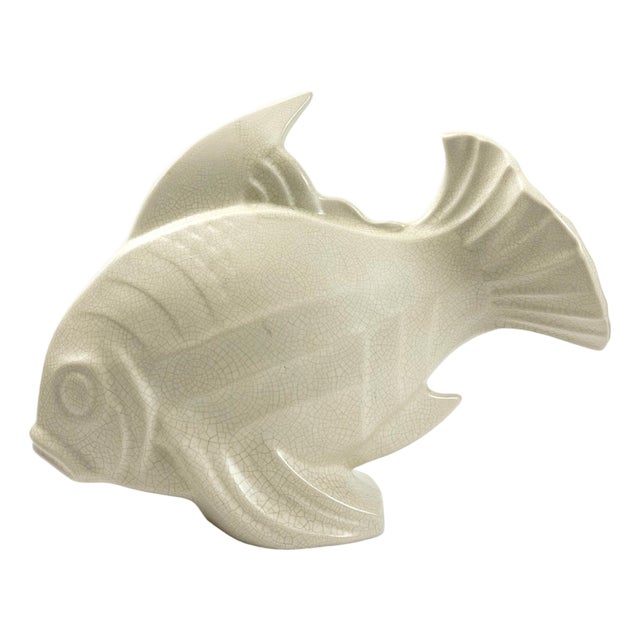 Art Deco Craquele Ceramic Koi Fish Sculpture by Lejan for Orchies, France, 1930s For Sale