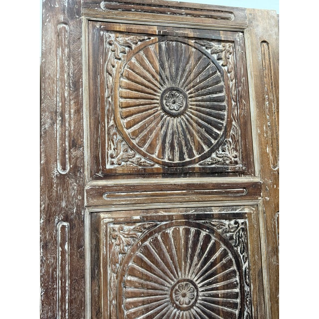 1920s Spanish Style Vintage Sunburst Carved Wooden Door Panel 80x34 For Sale - Image 5 of 12