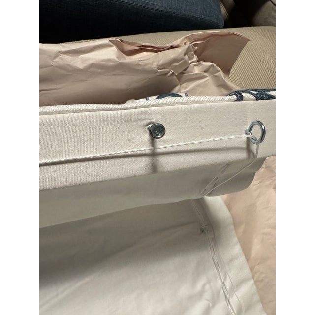 White Custom Made Coastal Roman Shade With Samuel & Sons Maui Trim, Inside Mount For Sale - Image 8 of 12