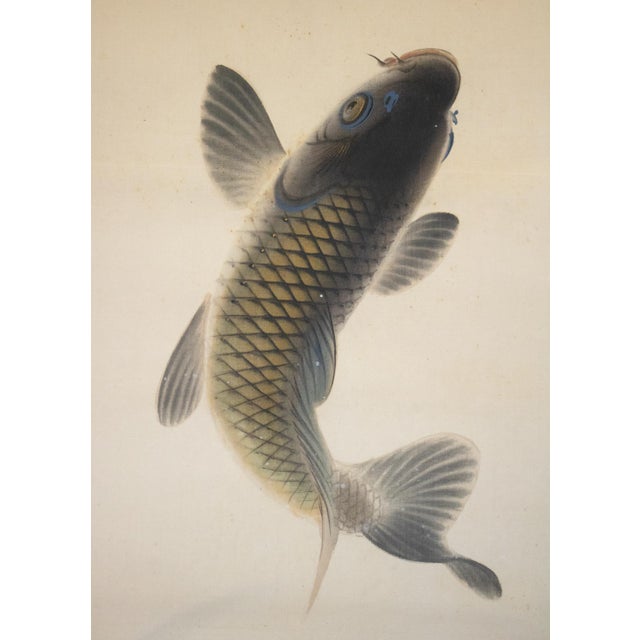 "Leaping Carp", Early Showa Era Japanese Silk Scroll Painting For Sale - Image 10 of 18