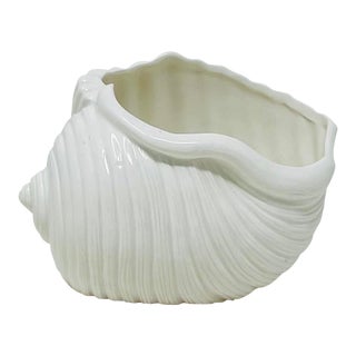 Mid-Century Coastal White Ceramic Seashell Bowl Planter For Sale