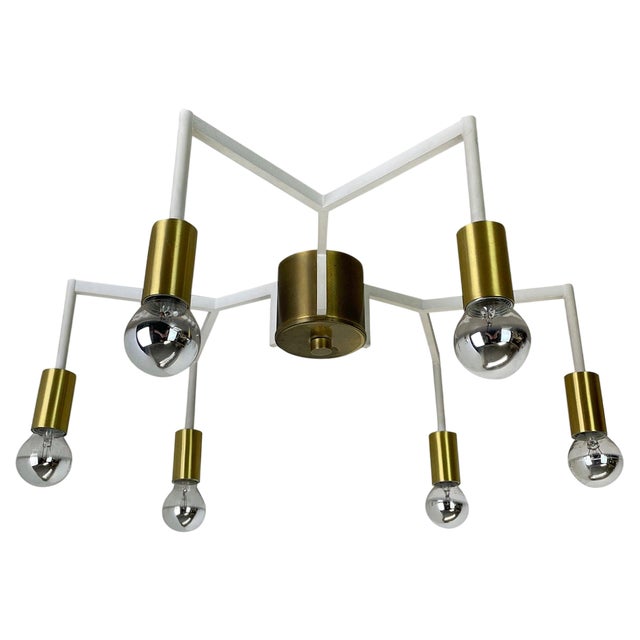 Large Brass Italian Cubic Sputnik Ceiling Light Flush Mount in the manner of Stilnovo, Gio Ponti, Italy, 1960s For Sale