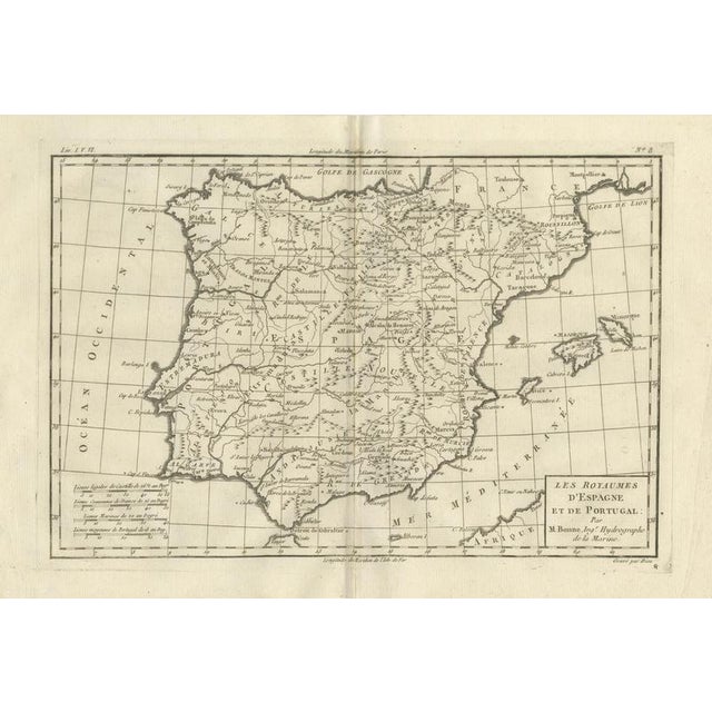 Spain & portugal map – iberian peninsula by bonne c.1780 description this engraved map of spain and portugal presents the...