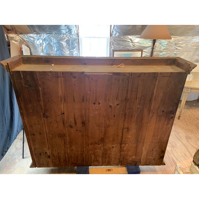 American Large Vintage Stained Wood Glass Display Wall Cabinet Shelf For Sale - Image 3 of 3