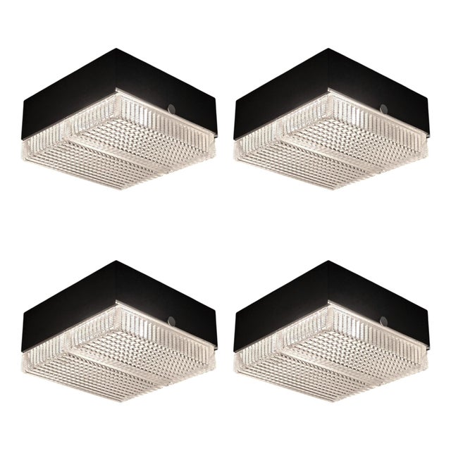 Mid 20th Century Modernist Original Flush-Mount Chandelier in Frosted Art Glass & Black Metal For Sale - Image 16 of 16