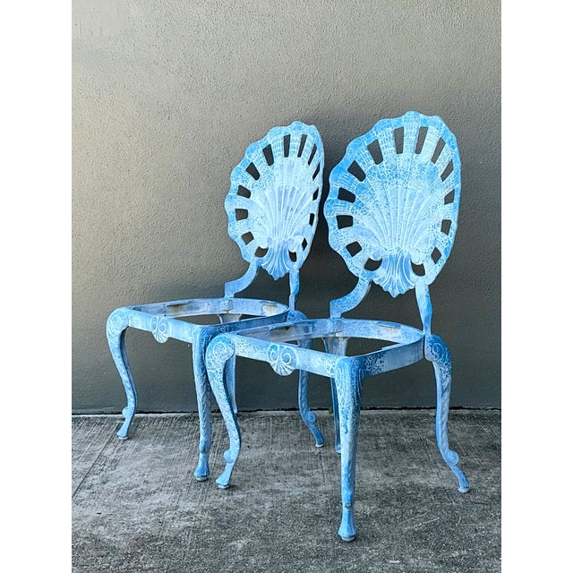 Vintage Blue Metal Shell Back Grotto Chairs - A Pair For Sale In West Palm - Image 6 of 12