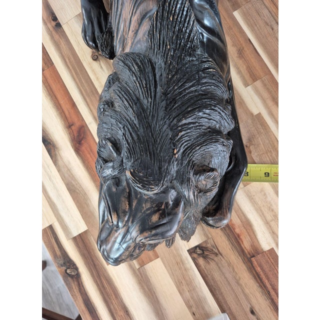 Late 20th Century Kenyan Hand-Carved Hardwood Reclining Lion Sculpture For Sale - Image 4 of 8