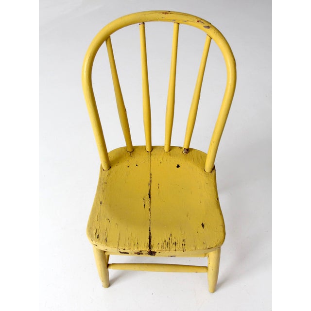 Farmhouse Antique Yellow Painted Windsor Spindle Back Chair For Sale - Image 3 of 12