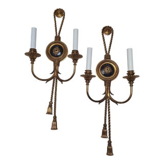 Mid 20th Century Louis XVI Style Rope and Tassle Wall Sconces - a Pair For Sale