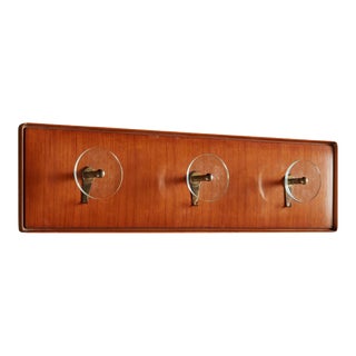 Wood + Glass Wall Mounted Coat Rack, Italy 1960s For Sale