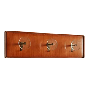 Wood + Glass Wall Mounted Coat Rack, Italy 1960s