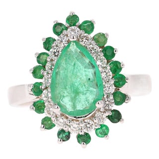 2.33 Carat Pear Cut Emerald Diamond 18 Karat White Gold Engagement Ring, Size 7 For Sale