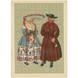 Frisian Costumes of Makkum in the Netherlands with Lace Cap and Redingote, 1932, Paper For Sale