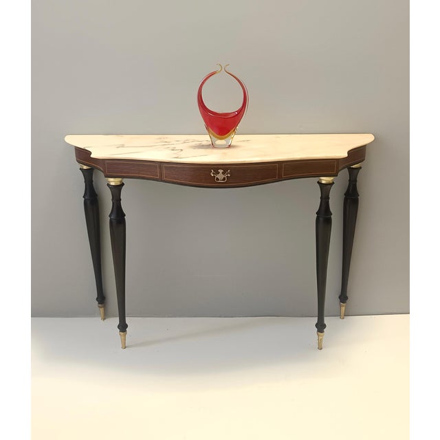 Mid-Century Modern Canaletto Walnut and Beech Console with Marble Top by Paolo Buffa, 1950s For Sale - Image 3 of 16