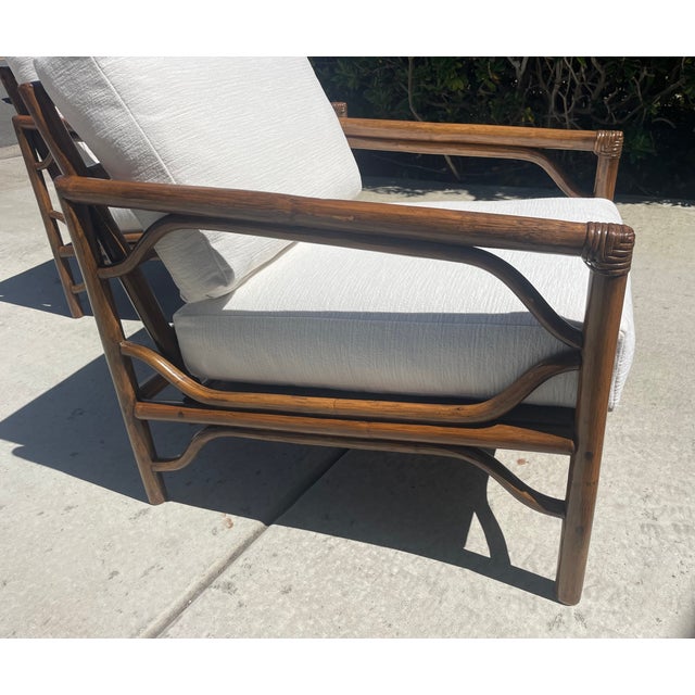 Brown Jordan Vintage Rattan Lounge Chair Set, New Perennials Cushions For Sale In San Diego - Image 6 of 14