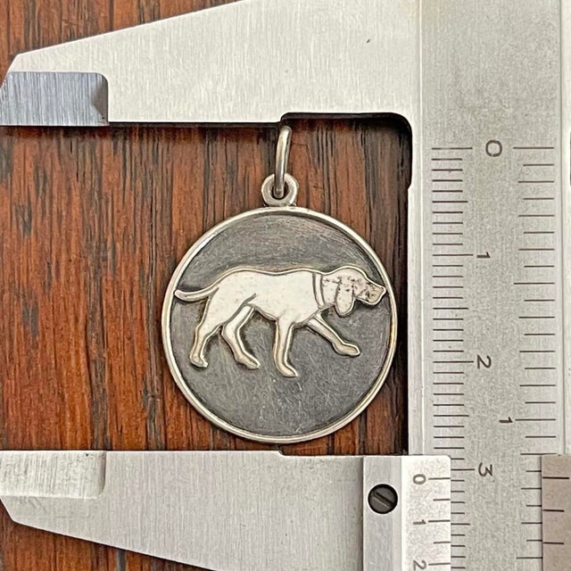 Metal Late 19th Century Victorian Dog Fob Pendant Silver White Enamel For Sale - Image 7 of 8