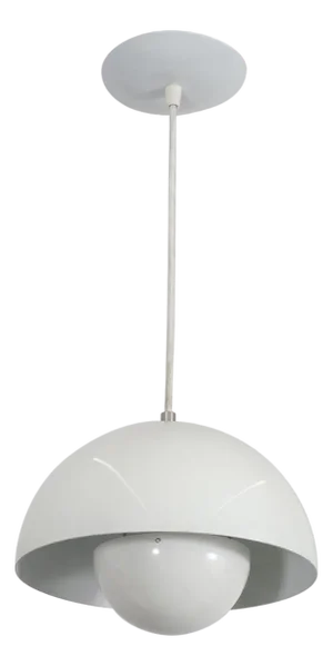 White enameled metal space age pendant light
