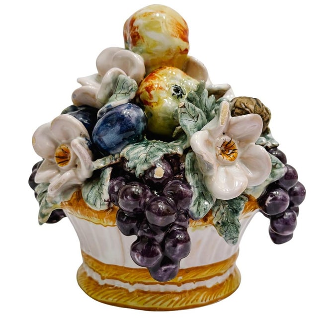 Early 20th Century Antique Hand-Painted French Barbotine Fruit & Floral Centerpiece For Sale - Image 5 of 7