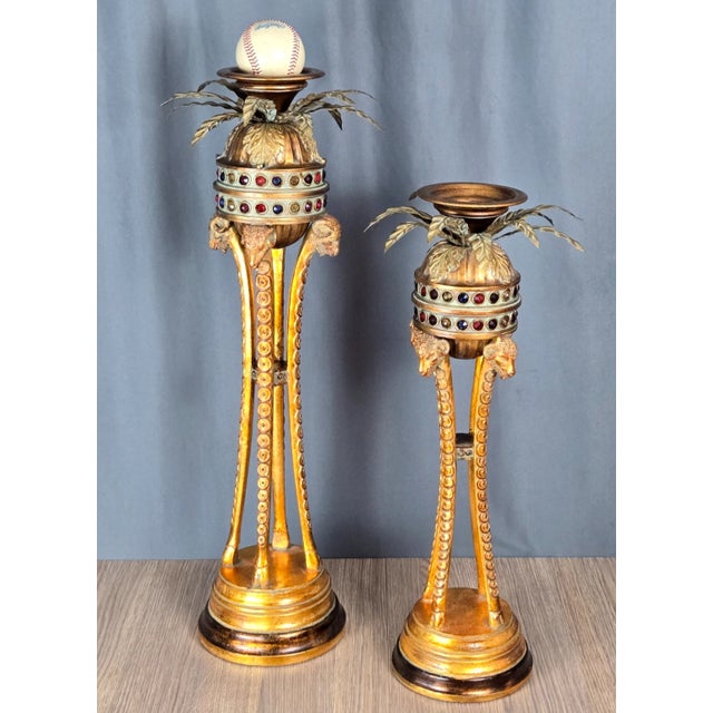 Pair of Neoclassical Style Gilt Ram's Head & Feet Candle Holders For Sale - Image 14 of 14