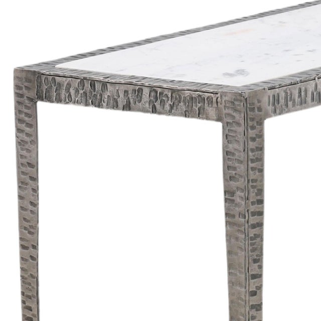 White Marble & Hammered Iron Console Table For Sale - Image 4 of 5