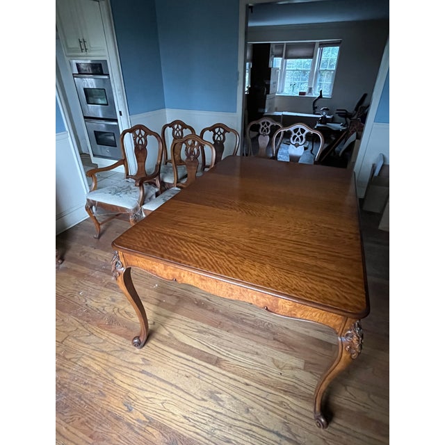 Chestnut Mid 20th Century Beautiful French Provincial Dining Room Table With 6 Needlepoint Covered Chairs For Sale - Image 8 of 9