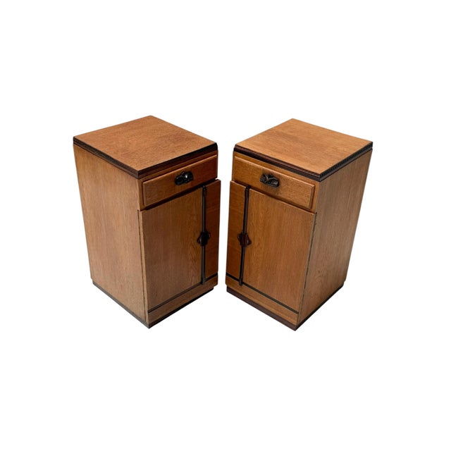 Stunning and rare pair of art deco amsterdamse school nightstands or bedside tables. Design by fa. S. Speelman rotterdam....