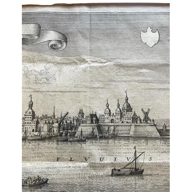 Tan Antique Engraving of Düsseldorf Rhine River by Matthäus Merian the Elder From Topographia Germanaie 1647 For Sale - Image 8 of 10