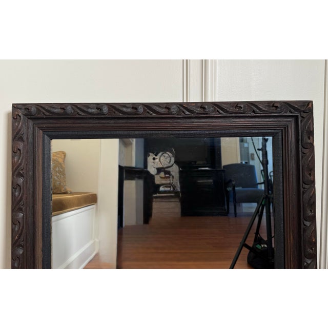 Vintage Rococo Walnut Solid Wood & Black Linen Mat Wall MIrror For Sale - Image 9 of 12