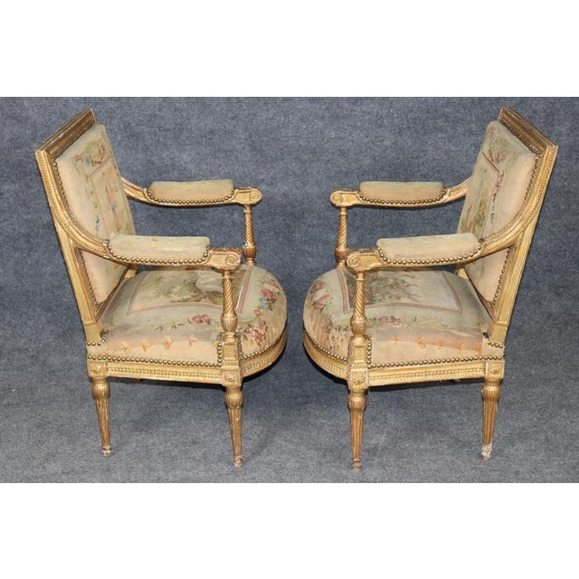 Pair 19th Century French Louis XVI Style Giltwood Aubusson Armchairs For Sale - Image 4 of 13