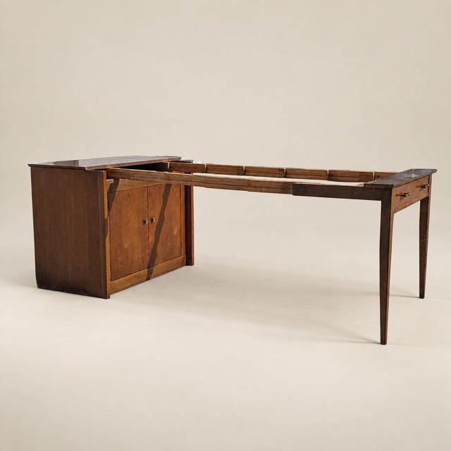 Saginaw Extendomatic Mid-Century Walnut Convertible Dining Table Cabinet For Sale - Image 12 of 18