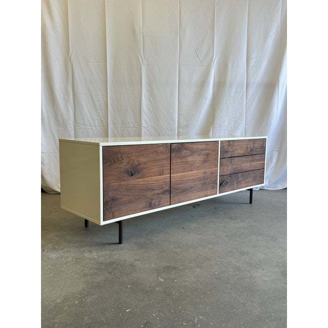 West Elm Walnut and Lacquer Long Media Storage Unit For Sale - Image 4 of 12