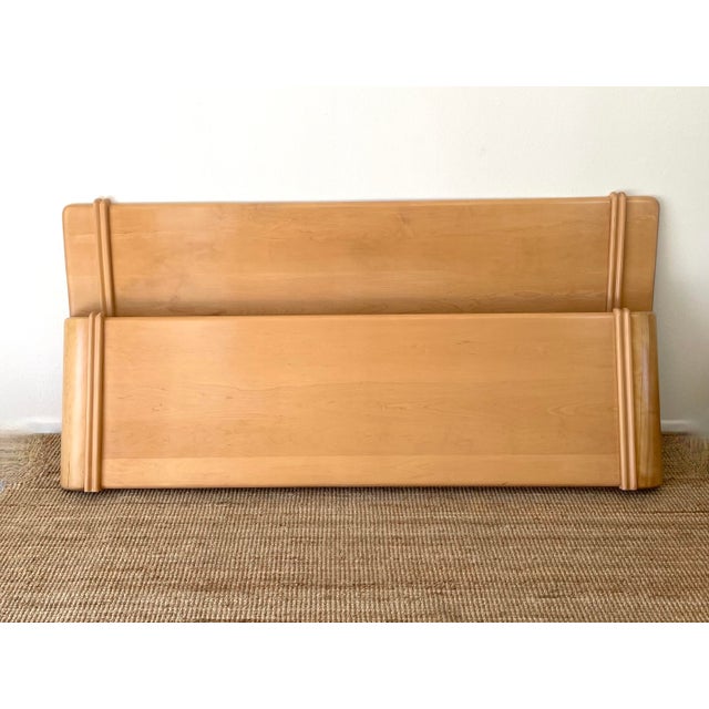Vintage Heywood Wakefield Style King Bed Frame streamline mid century / art deco style made of a light wood, like a birch...