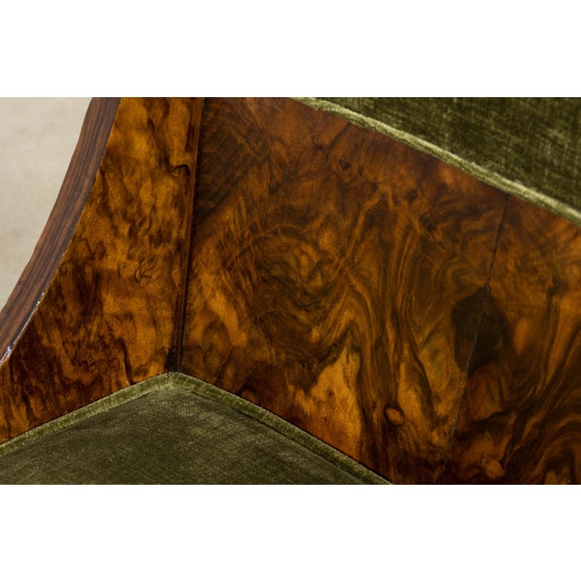 1920s French Art Deco Walnut Gondola Dining Chairs in Olive Green - Set of 8 For Sale - Image 14 of 18